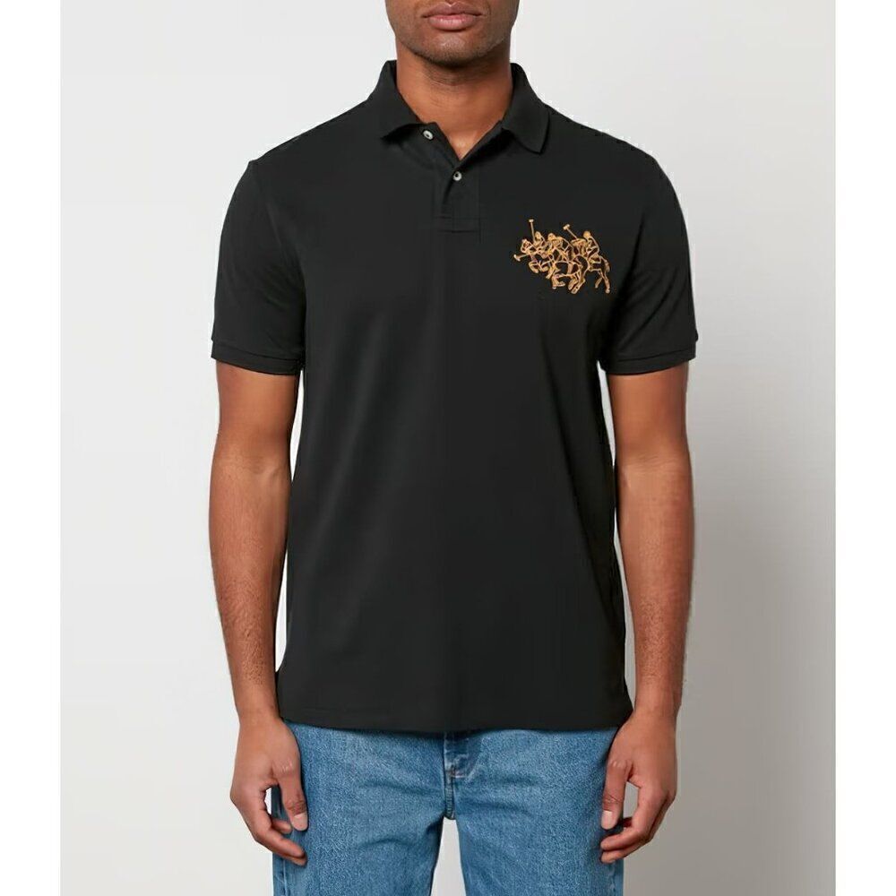 Polo Ralph Lauren Men's Slim Fit Lunar New Year Triple-Pony Polo Shirt Black XXL